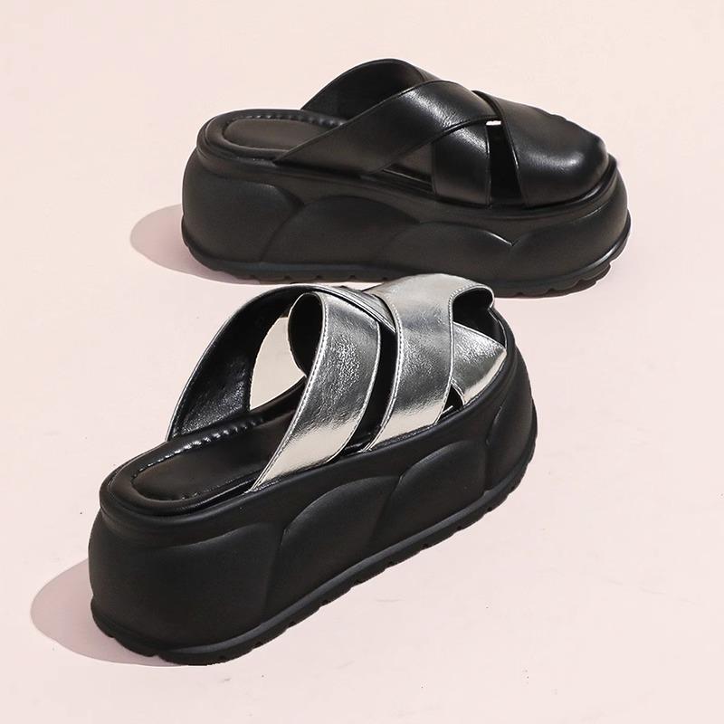 Real soft leather bag head half slippers women's outer wear 2025 summer new thick-soled comfortable fashionable versatile soft-soled slippers