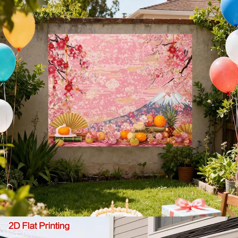 2D Mount Fuji Cherry Blossom Backdrop for Japanese Themed Party Photos