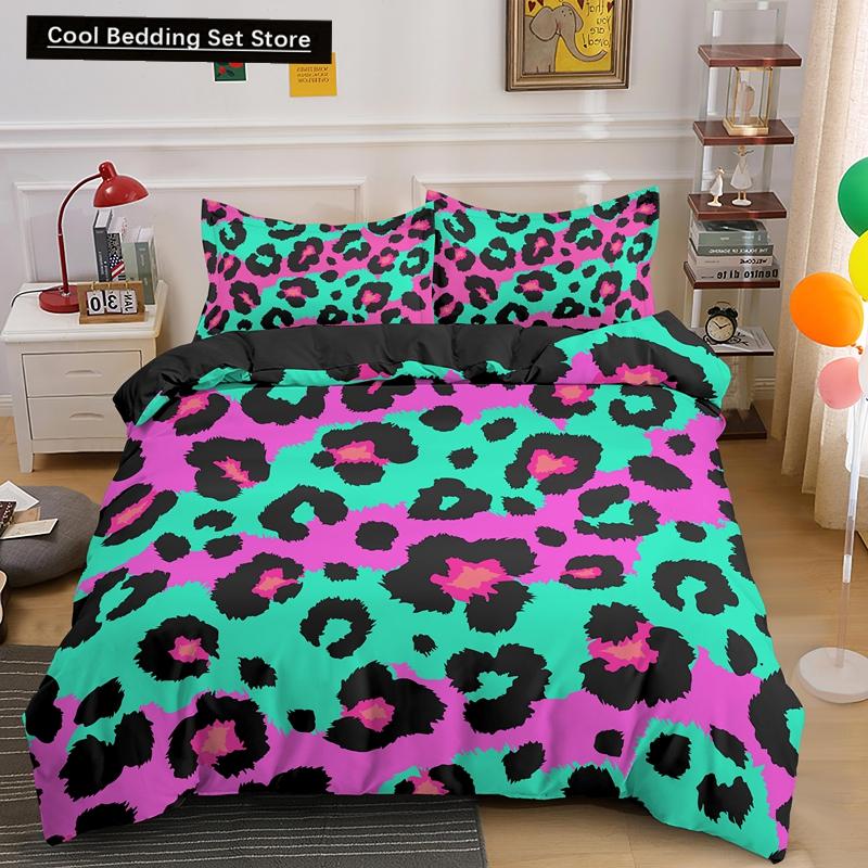 Leopard Print King Queen Duvet Cover Brown Cheetah Skin Pattern Bedding Set for Teens Girl Women Leopard 2/3pcs Soft Quilt Cover