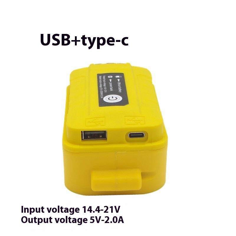 1 Piece Portable Usb+Type-C Output Battery Adapter With Led Light Power Bank Phone Charger For Dewalt 20V Li-Ion Battery