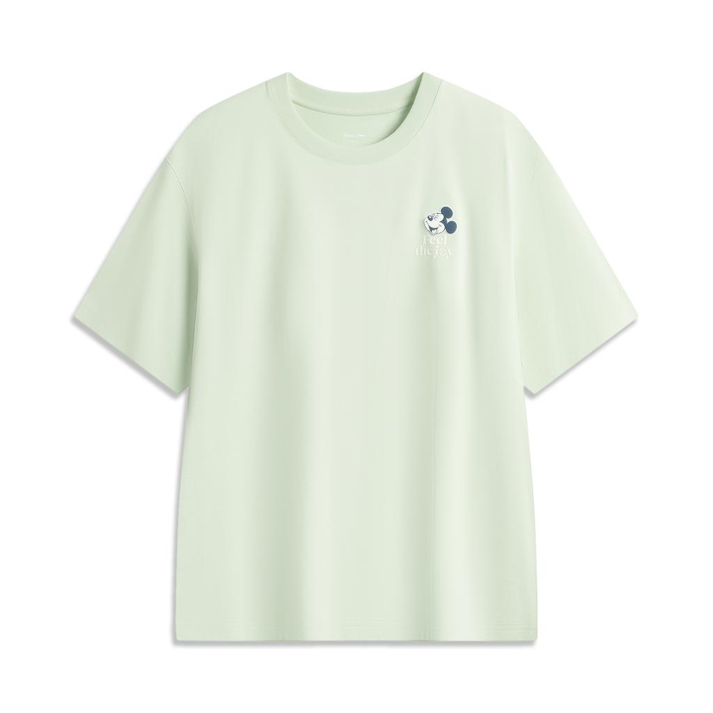 Li Ning X Disney Mickey Sports Lifestyle Series Simple Letter Round Neck Loose Short Sleeve T-Shirt Unisex T-Shirt Foam-Green AHSV795-2
