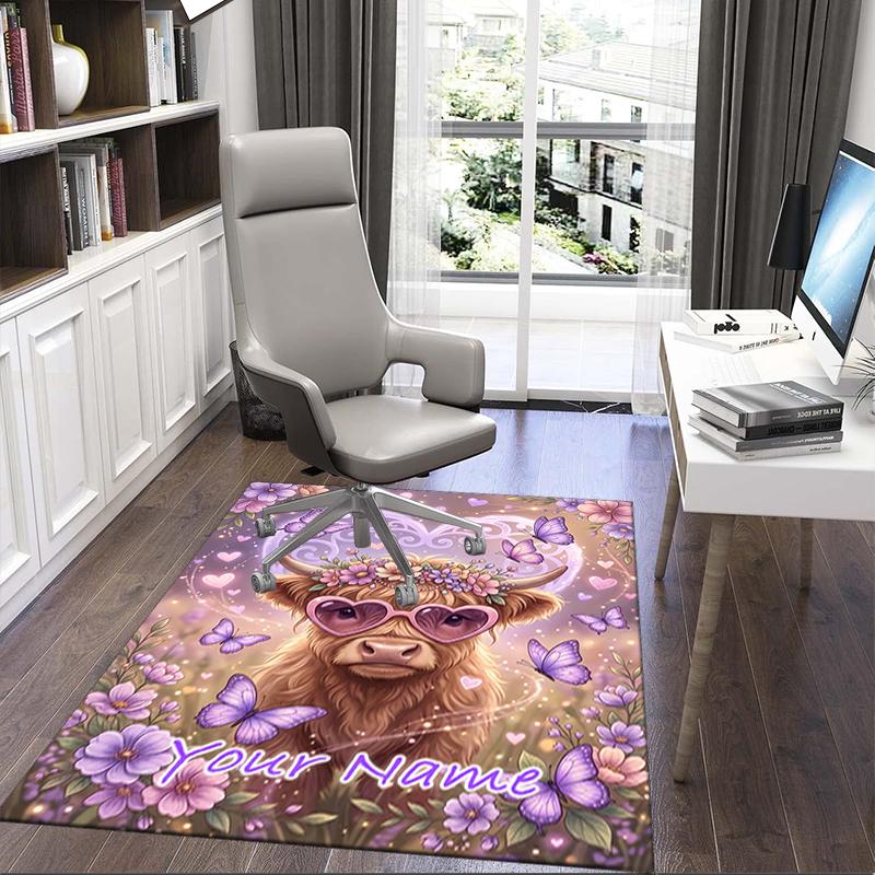 1PC Custom Name Heart, Cow, Flowers, Butterflies Theme Floor Mat Ideal for Living Room, Game Rooms, Office, Bedroom,Floor Mat Playful Design