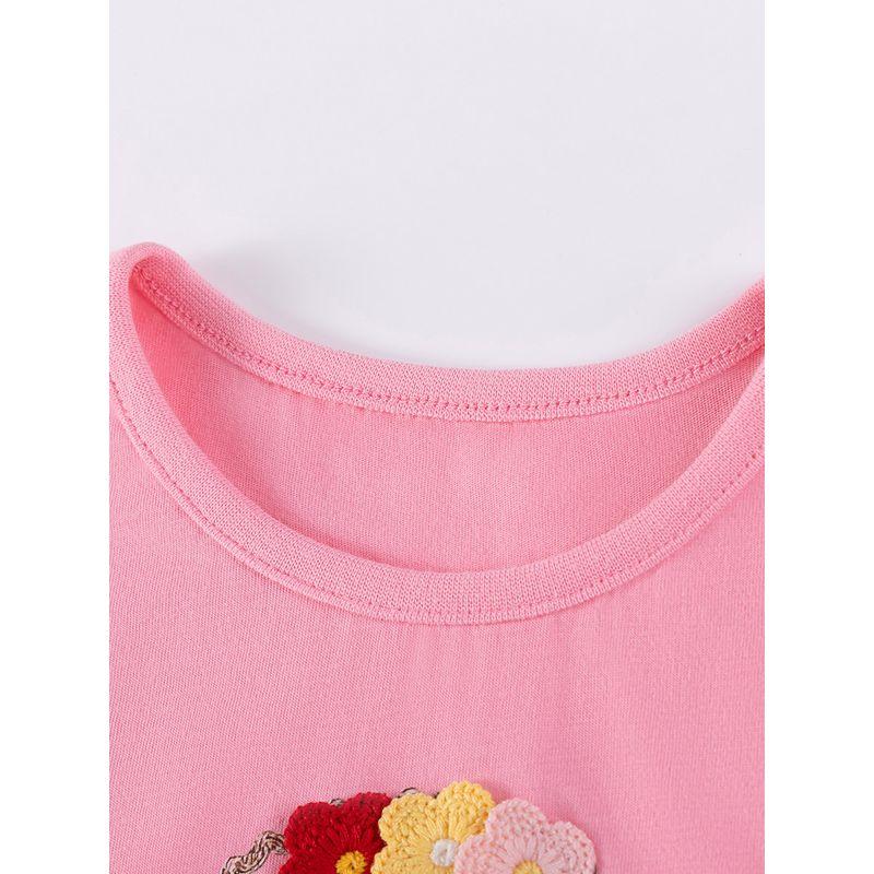 Girls' Floral Short-Sleeved Dress, Summer Baby Style, Cartoon Pattern Mid-Length Dress, Baby Princess Dress, Casual and Trendy