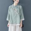 Shirts Women Long Sleeve Linen Button Up Shirt Cotton Embroidery Vintago Plus Size Ladies Tops Blouse O Neck Casual White