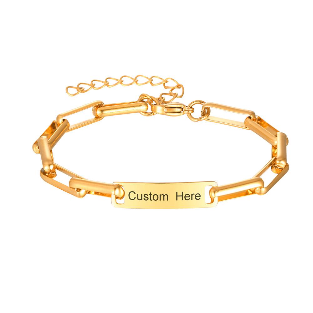 Personalized Bracelets Stainless Steel Bar ID Name Bracelet for Women Custom Engraved Inspirational Quote Gift Birthday Jewelry