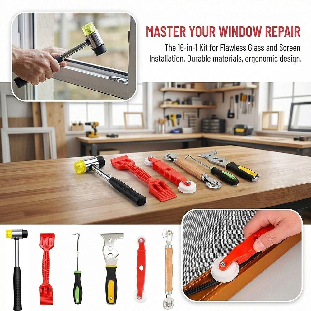 Ergonomic Handle Window Screen Repair Kit 6-in-1 Spline Installer New Screen Roller Tool