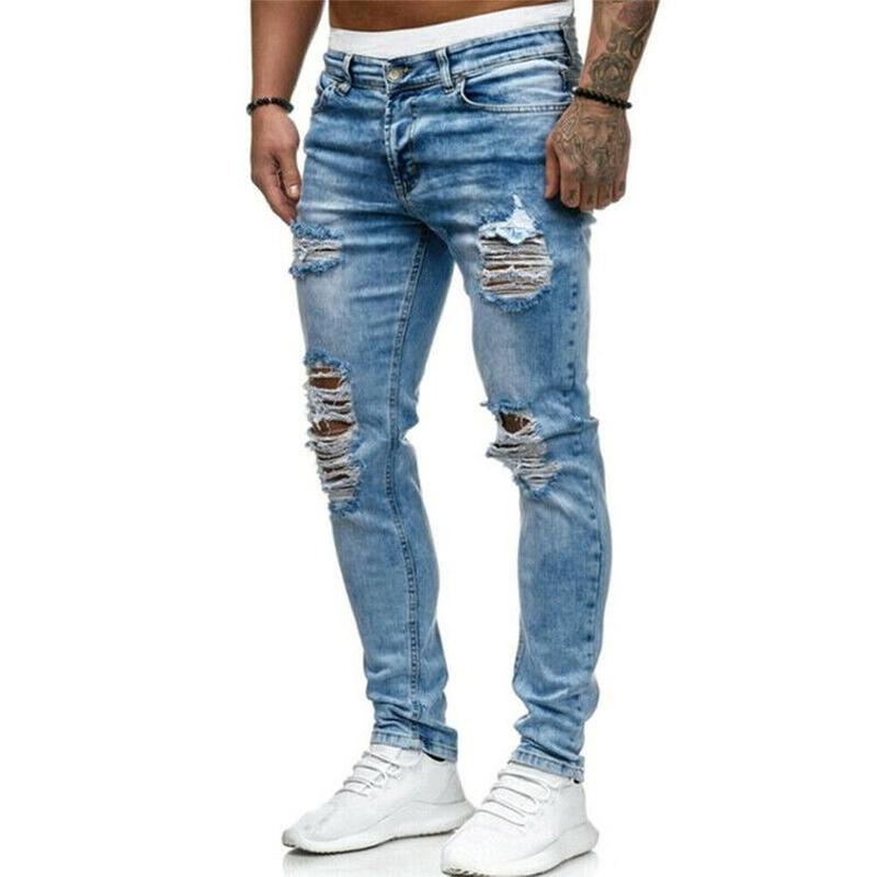 Uomo Skinny Fit Strappato Pantaloni Lunghi Maschio Denim Lavato Jeans  Sfilacciato Pantaloni Distrutti Casual acquista in modo economico —  spedizione gratuita, recensioni reali con foto — Joom