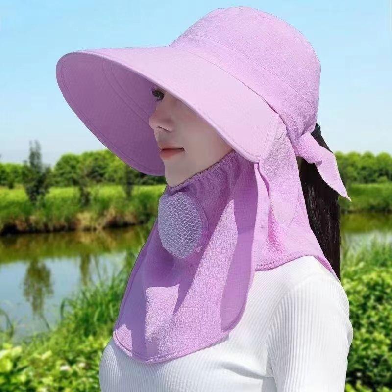 Summer Sun Hat, Women's UV Protection Tea Picking Hat, Big Brim Sun Hat, Face Cover, Outdoor Cycling Sun Protection Hat