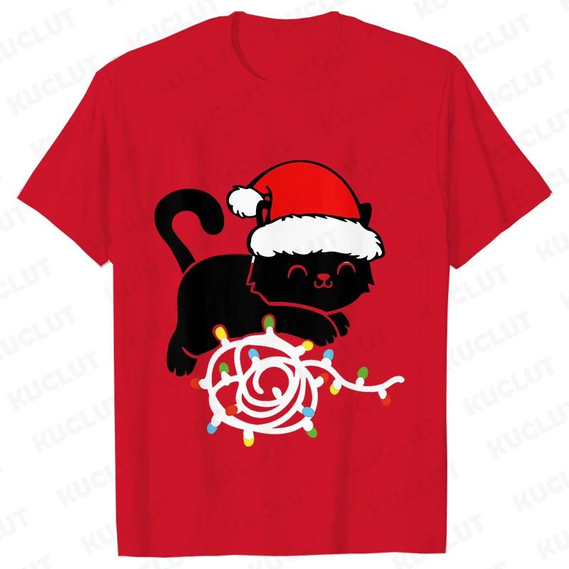 Fashion Trendy T Shirt Short Sleeve Tees for Unisex Funny Christmas Lights Cat T Shirts Female Korean Casual Streetwear Tshirt