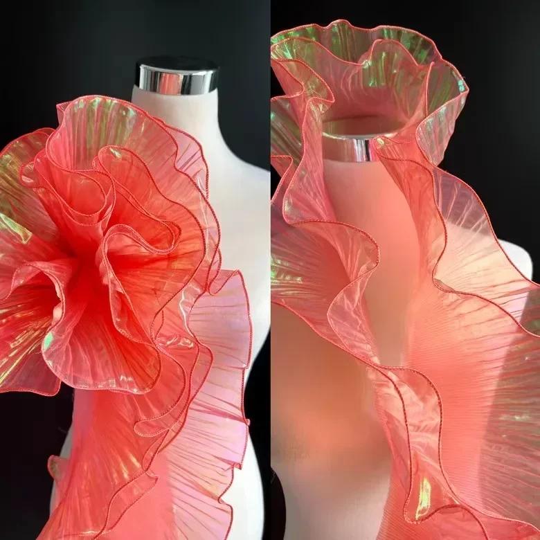 

Illusory Color Lotus Leaf Wave Lace Cloth Wedding Party Dress Skirt Decorate Fold Fabric Handmade Originality Design Fabrics 1Meter