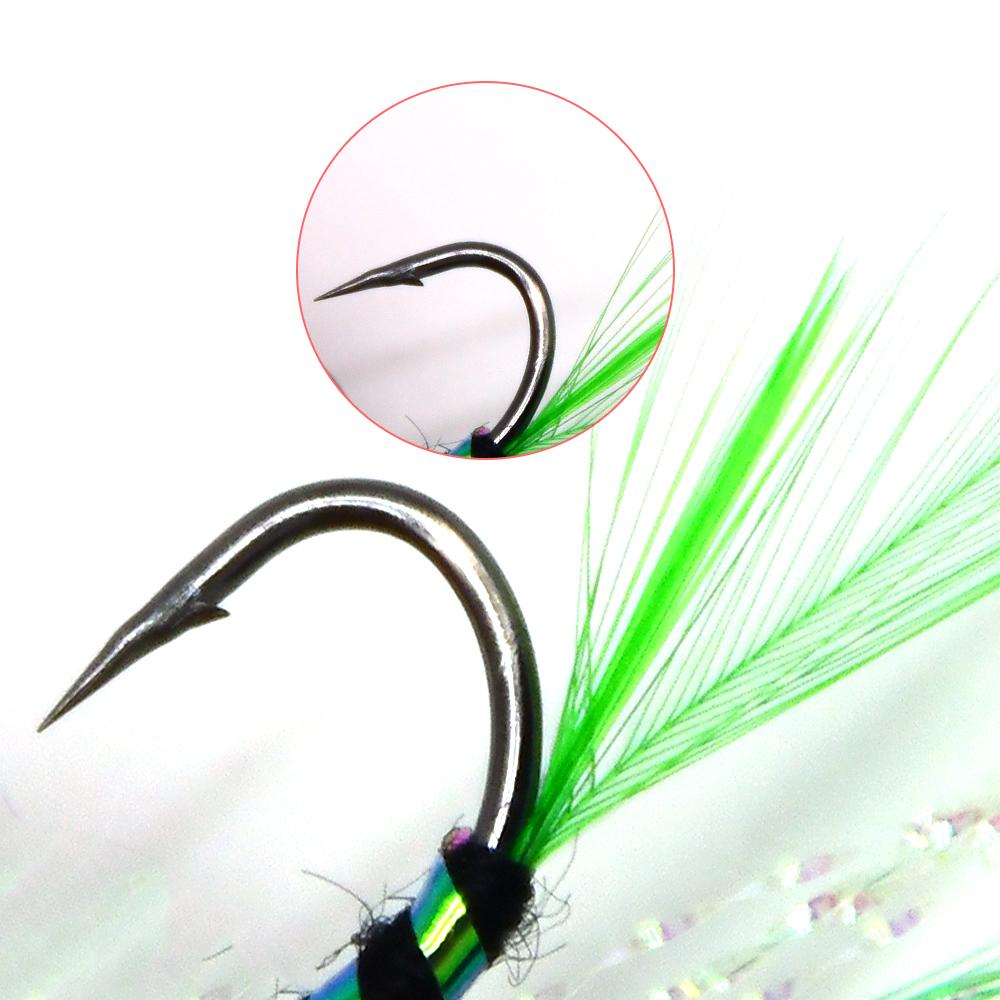 MNFT 10Pcs 6# Blackhead Green Flash Streamer Fly Trout Blackhead Fishing Flies Hook Fish Lure