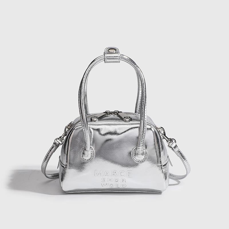 2024 New High-End Bowling Handbag Boston Pillow Mini Cute Crossbody Bag Women s Mobile Phone Bag серебряный