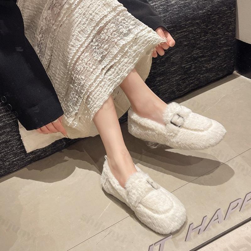 Fashion Women's Retro Plush Casual Shallow Mouth Warm Loafer 2025 Winter New Fashion Versatile Soft Comfortable Cotton Flat Single Shoes