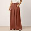 Women Wide Leg Trousers High Waist Pleated Loose Fit Pants with Pockets Button and Zip Closure for Office Casual Wear