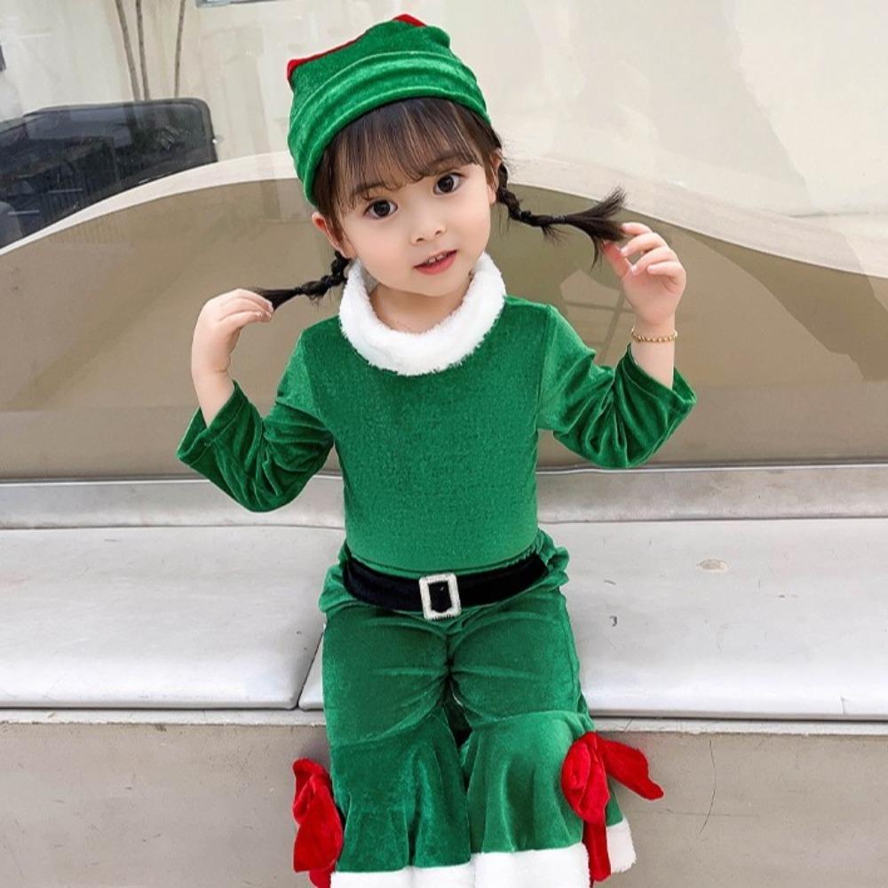 Red Santa Claus Children Christmas Clothes Cosplay Xmas Suit Wear  Girls Toddler