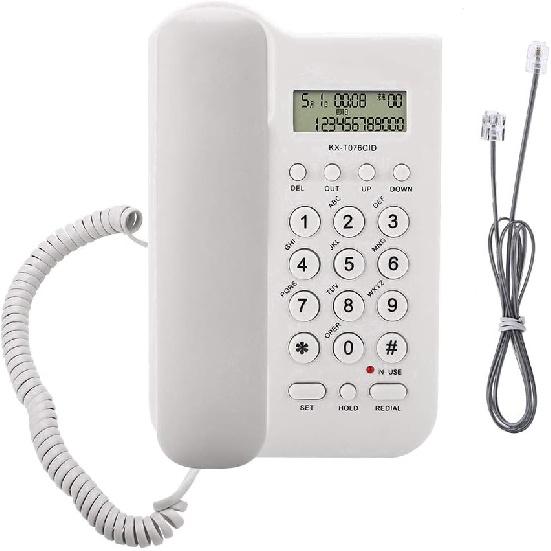 Corded Phone, Desktop Telephone Landline Wired Phone Wall Telephone with Cord and Calls Display, /DTMF Dual System, for Home Office Hotel(White)