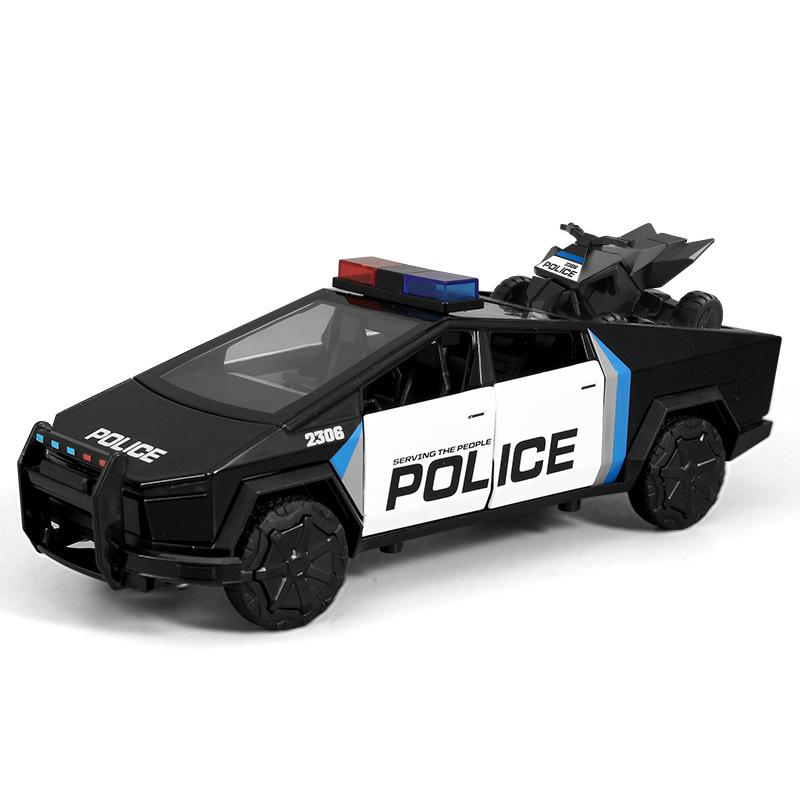 Mghxj4 1: 24 Tesla Model Police Car Series Alloy Car Model Simulation Lighting Power High End Collection Ornament Toy Gift