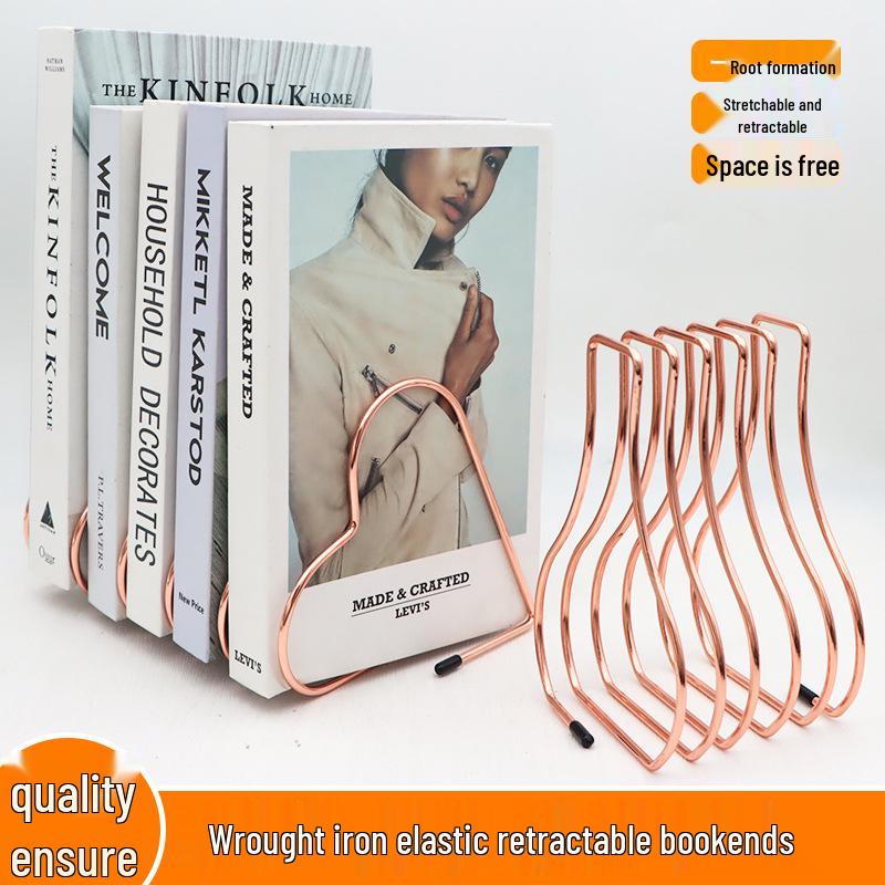 Retractable Metal Heart Book Stand - Iron Art Creative Desktop File Holder & Storage Rack