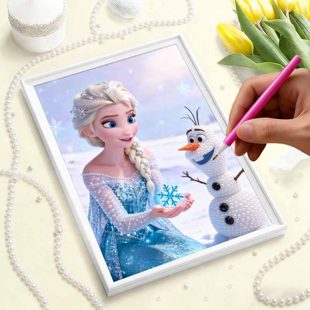 Frozen Elsa Series Pearl Effect Frameless Art | Olaf & Snowflake Winter Scene Accents | Sophisticated Art Decor for Modern Home & Gallery