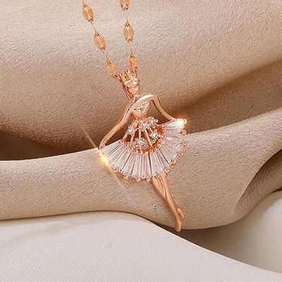 Süße Elegante Ballerina Mädchen Zirkon Anhänger Frauen Halsketten