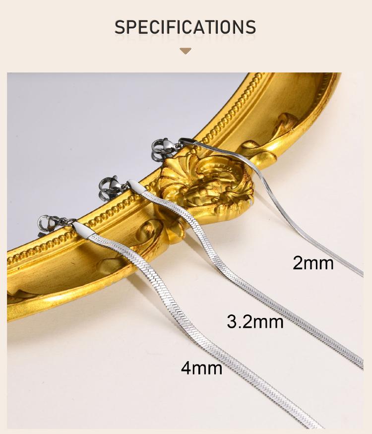 Anlaufgeschütztes Edelstahl Silberfarben Fischgräten Flaches Schlangenketten Armband für Damen Minimalistischer Schmuck
