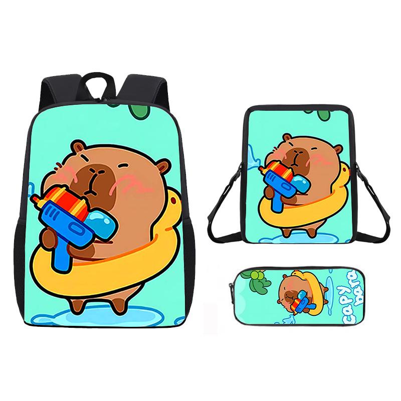 Cartoon Pattern Capybara Backpack Shoulder Bag Pencil Case Three Set Piece