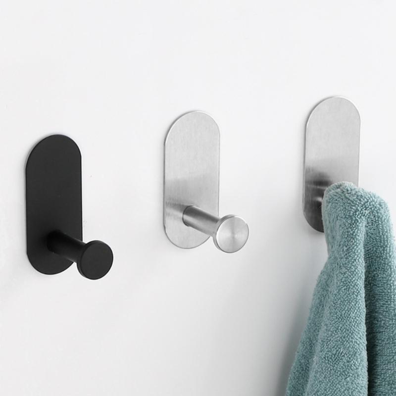 Waterproof Stainless Steel Adhesive Shower Hook Rustproof Bathroom Wall Hook for Towel Bathrobe