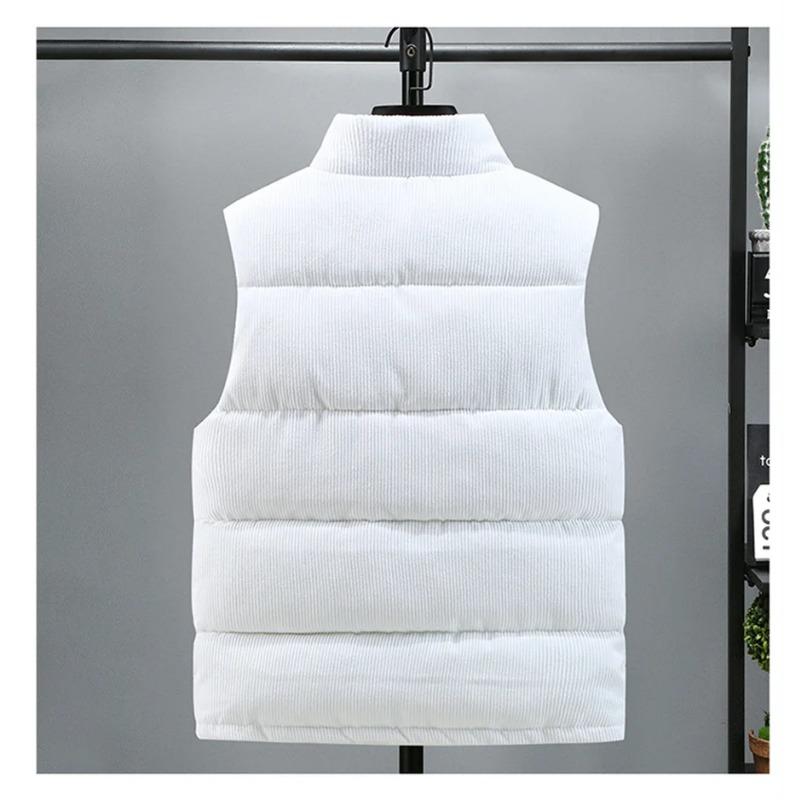 New Vest Jacket Men's Autumn Winter Warm Sleeveless Coat Stand Collar Padded Waistcoat Corduroy Work Wear Male Clothes 5XL