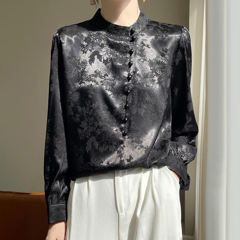 

Women s Song Brocade Satin Shirt: Elegant Chinese-Style Inner Wear with Disc Buttons XL