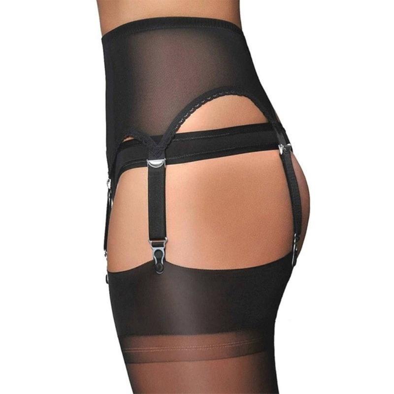 Sexy Mesh Garter Belt High Waist Corsets Suspender with Vintage Straps Adjusted Metal Clip for Women Stockings Lingerie