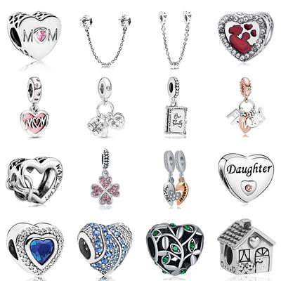Nuovo Originale Perla in Lega Famiglia Mamma Papà Cuore d'Amore Ciondolo Charm Adatto Bracciale Braccialetto Collana Fai da Te Gioielli da Donna