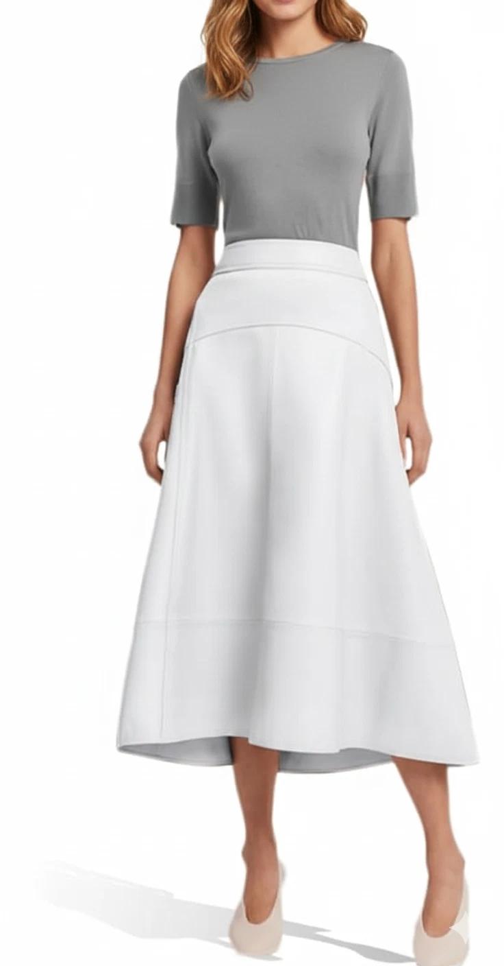 

Designer Leather Wear Party Stylish Formal Women s Skirt White Genuine Lambskin 3XL белый