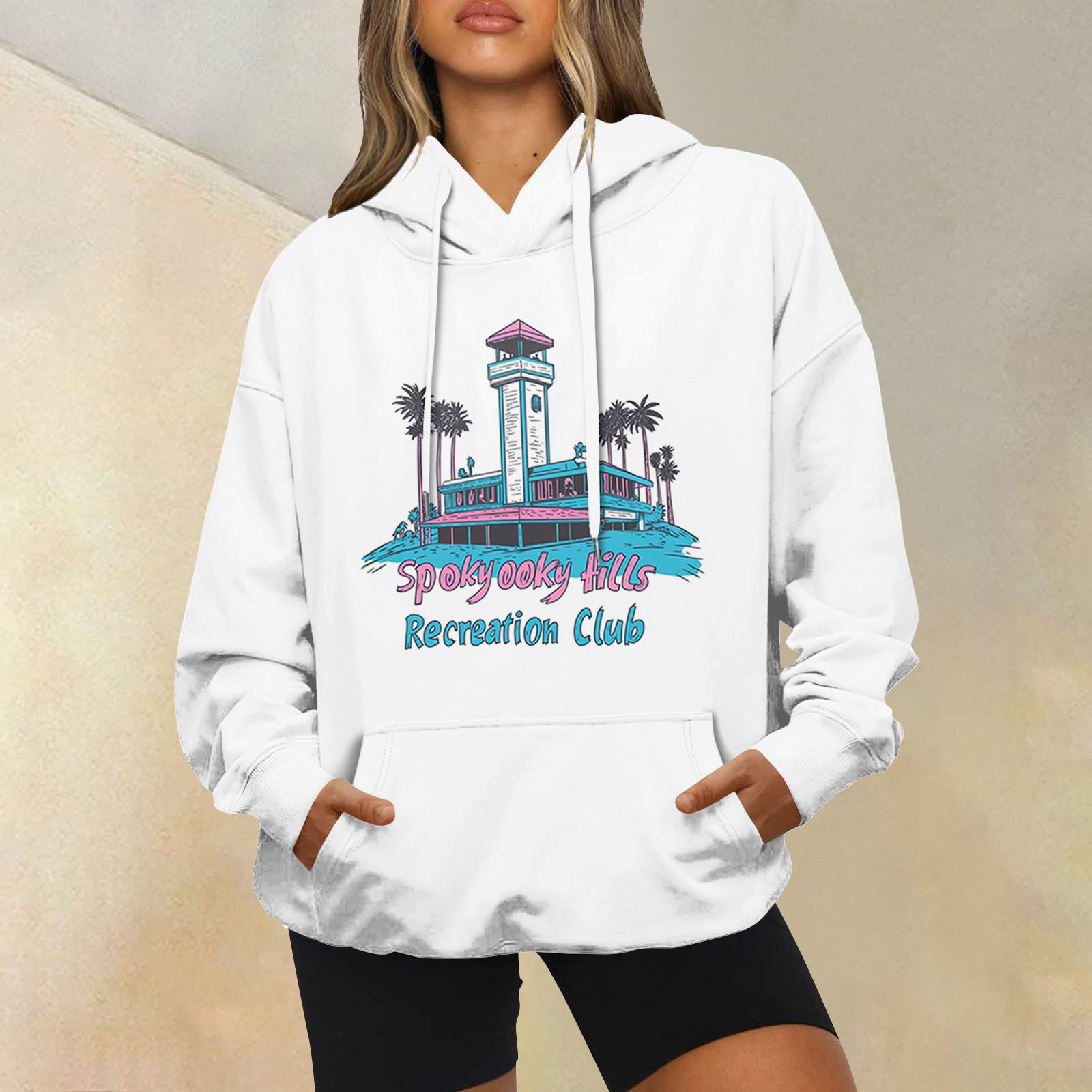 

Женская модная повседневная толстовка с длинным рукавом и капюшоном с принтом L синий