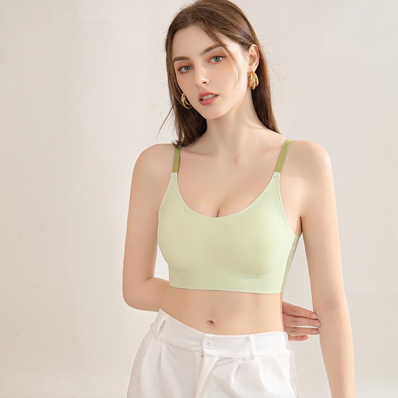 

Женский бесшовный спортивный бюстгальтер: Летний тонкий, дышащий, без косточек, чашка-капля для маленькой груди M (80-120 lbs) зелёный