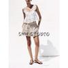 Cut Out Embroider Laminated Decoration Sleeveless Tops 3666099 High Waist A- line Casual Shorts 8073286