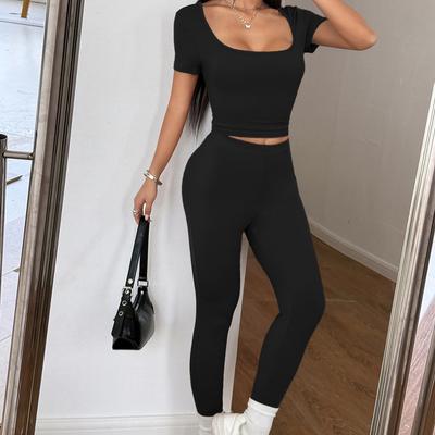 Two-piece Solid-color Women's Set for Sports and Yoga Spring and Summer