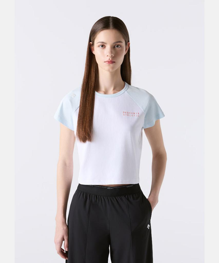 DESCENTE Women'S Cooling Semi-Crop Raglan Short Sleeve T-Shirt Light Blue Sr122Pts33