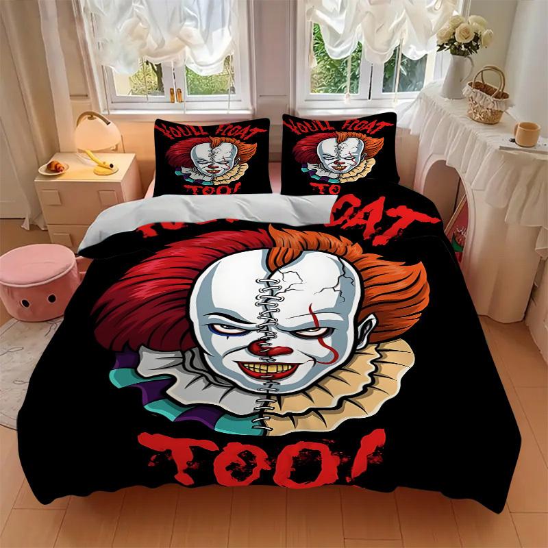 Set Biancheria da Letto 3 Pezzi Horror It "Clown", Morbida Copripiumino e Federe in Poliestere Lavabile in Lavatrice Adatto a Tutte le Stagioni 03