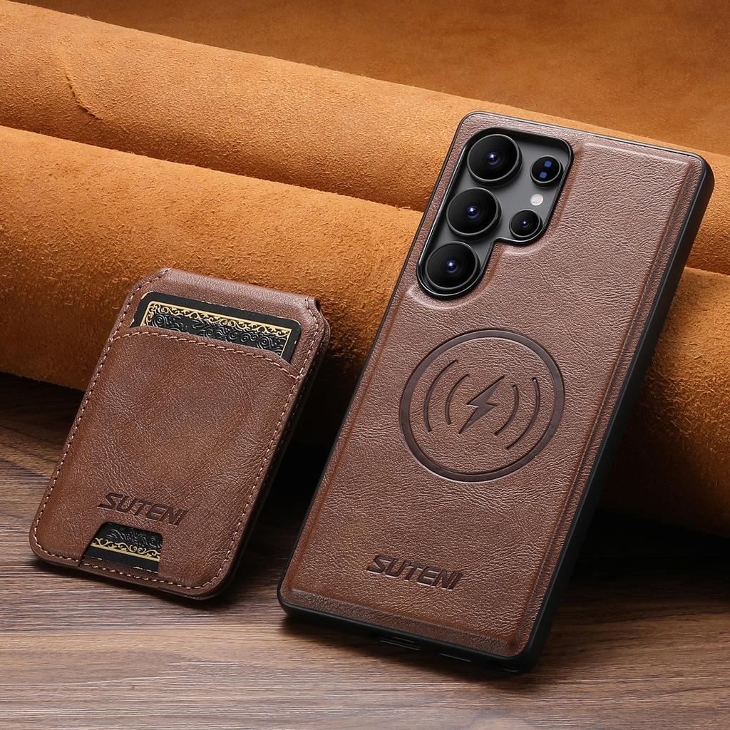 Skórzane Etui do Samsung Galaxy S26 Ultra S22 S23 S24 S25U Magnetyczne Ładowanie Bezprzewodowe Odpinany Uchwyt na Karty Pokrowiec na Telefon