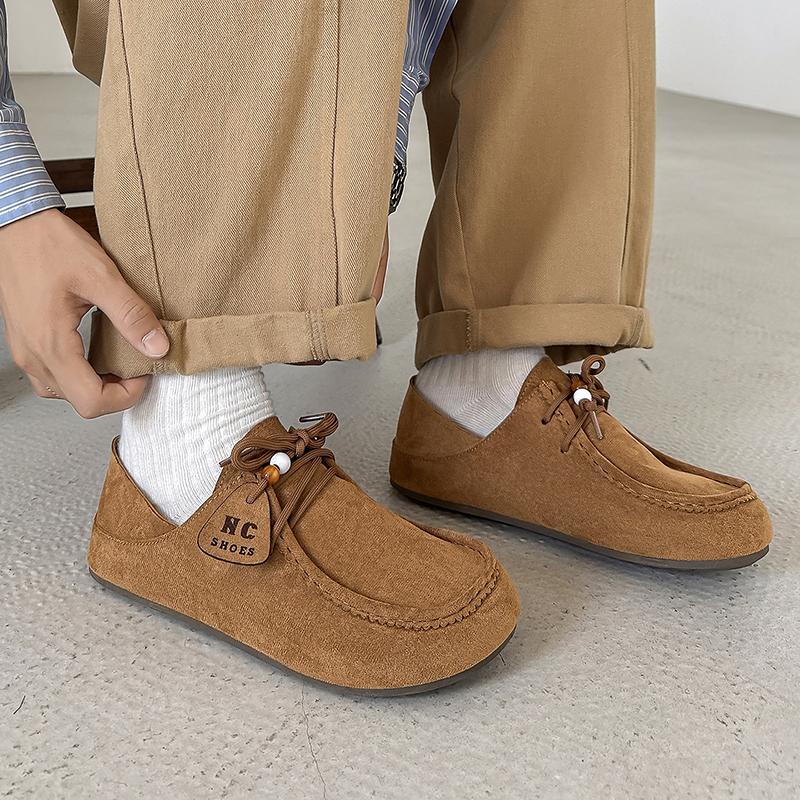 Autumn Retro Loafers Men Lazy Comfort Men Suede Loafers Shoes Slip-on Casual Shoes Suede Leather Half Slippers Man Driving Shoes