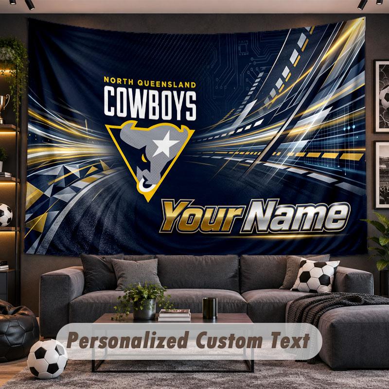 Wall Hanging Tapestry Custom NameNorth Queensland Cowboys Pattern Personalized Printed Fabric Wall Decor