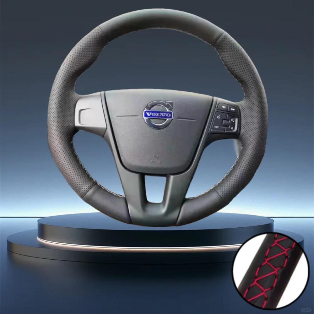 Hand-Stitched Black Perforated Non-slip Microfiber Leather Steering Wheel Cover For Volvo XC60 S60 V40 V60 S40 2011-2017