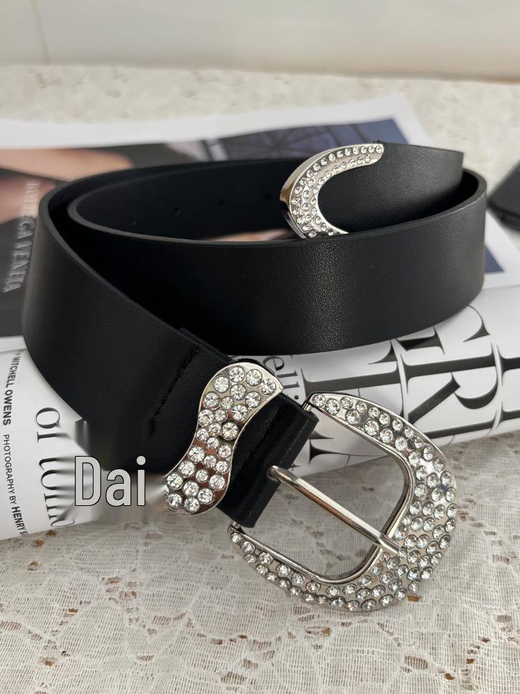Women's Black Retro Rhinestone Waist Belt for Jeans & Dresses