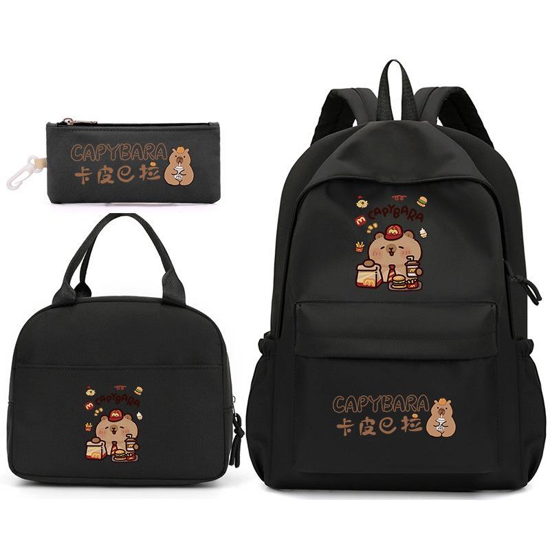 Three-Piece Schoolbag, Female Primary School Backpack, Cute Little Fresh Capybara Girl Junior High School Backpack