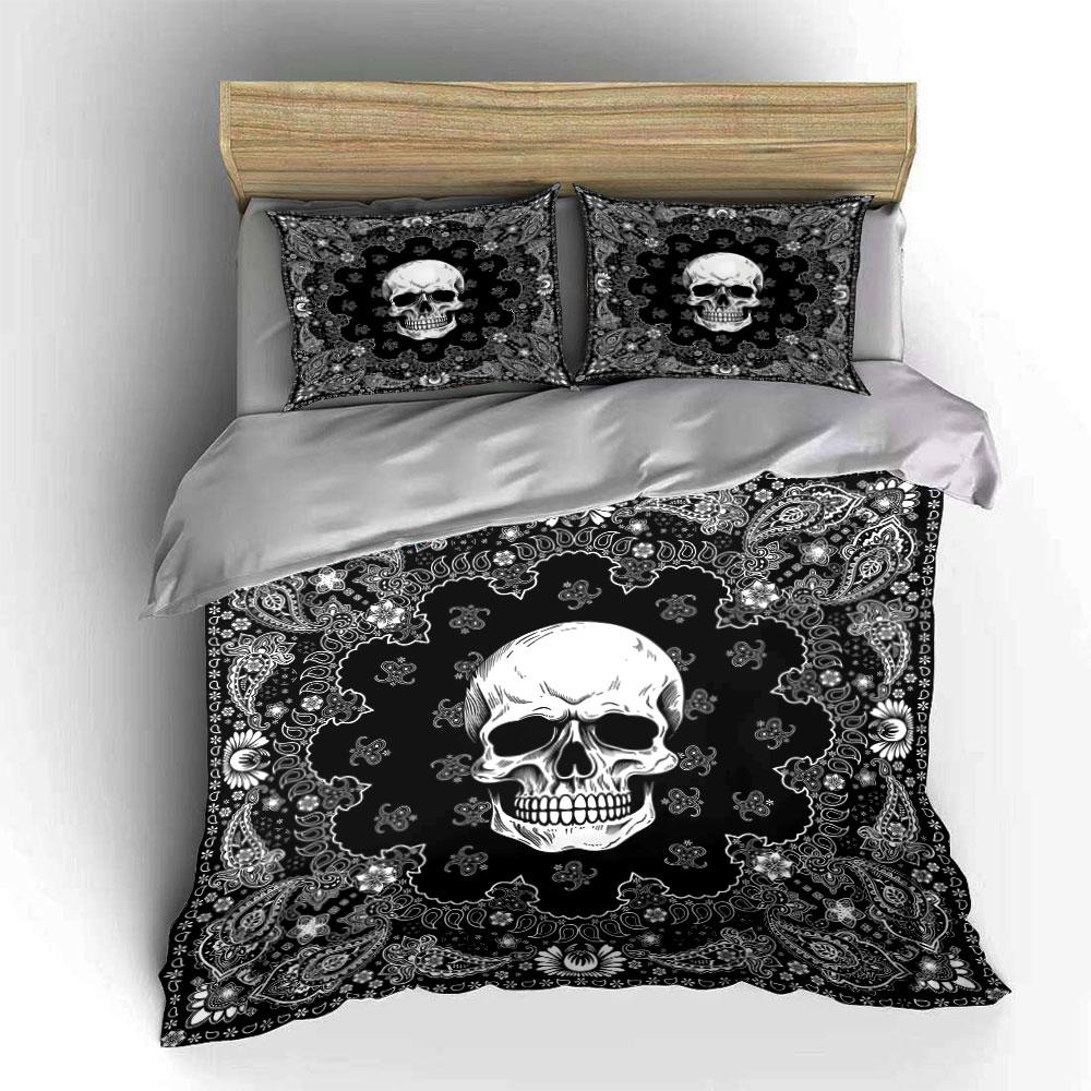 Skull Paisley Gothic Pattern Bedding Duvet Cover Set (1*Duvet Cover 2*Pillowcases, without duvet insert)