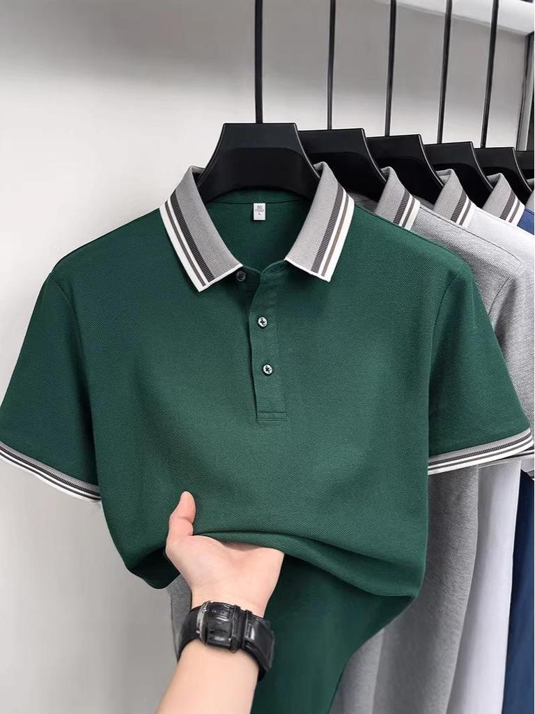 Men's Casual Lapel Polo T-Shirt - Cross Stripe Short Sleeve, Summer Wear for Young and Middle-aged