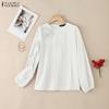 ZANZEA Women 3D Floral Splice Casual Round Neck Long Sleeve Blouse