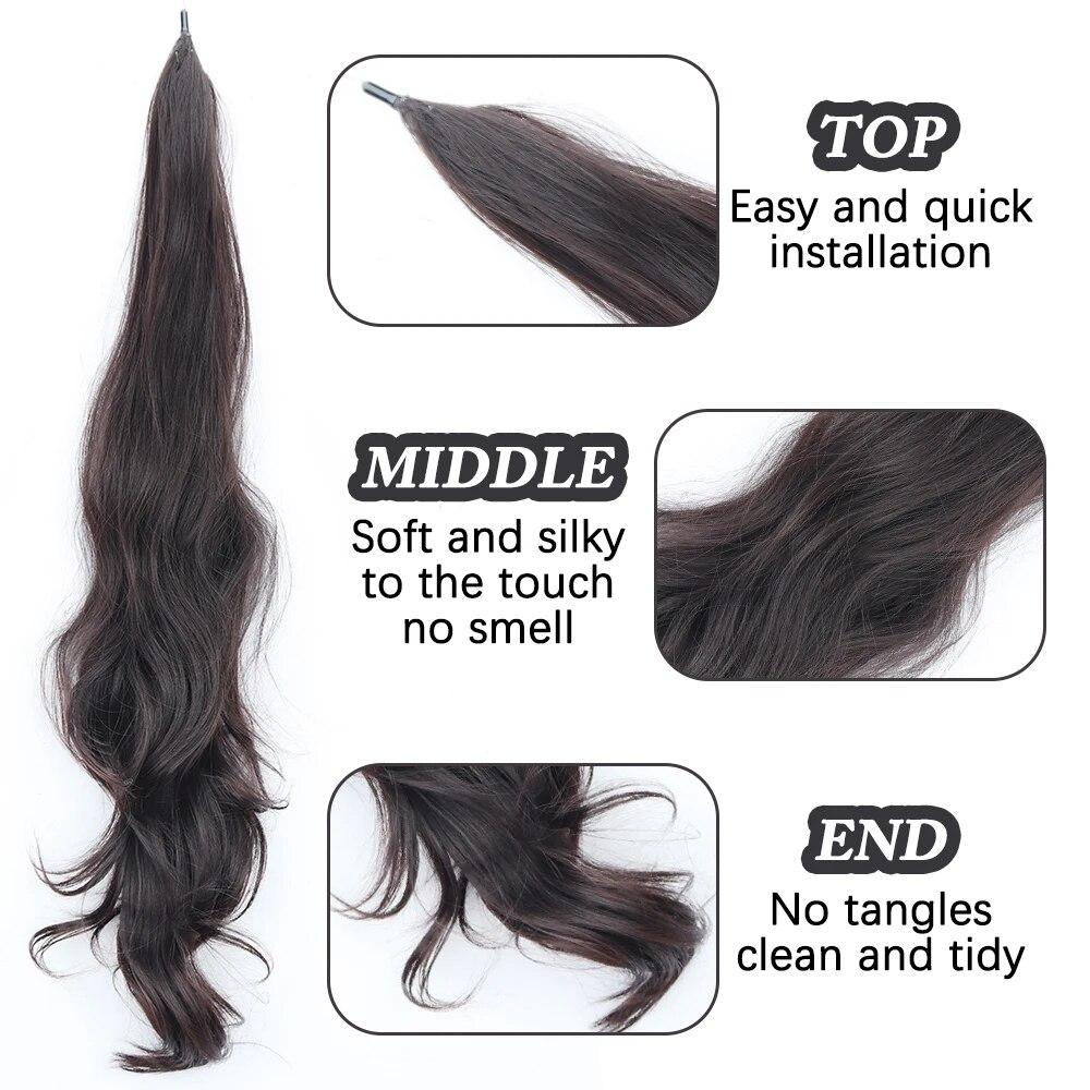 MISS WIG Synthetic Flexible Wrap Around Ponytail Extensions Long Wavy Layered Fake Ponytail Hairpiece Wig For Women Daily Use