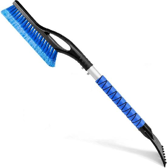 33'' Snow Brush And Ice Scraper For Car Windshield, Aluminum Extendable Snow Removal Tool For Car Window With Foam Grip, Soft Broom Head For Car SUV