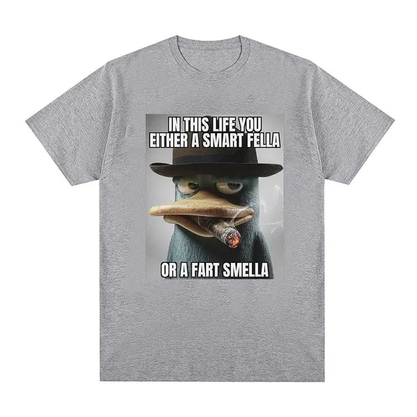 Perry Platypus Youre Either A Smart Fella or A Fart Smella Funny Graphic T-shirt Men's Women's Fashion  Oversized T Shirts